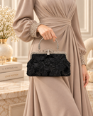 کیف مجلسی دهنه چقه ای دهنه نقره ای مدل گیپور مخملی کوچک